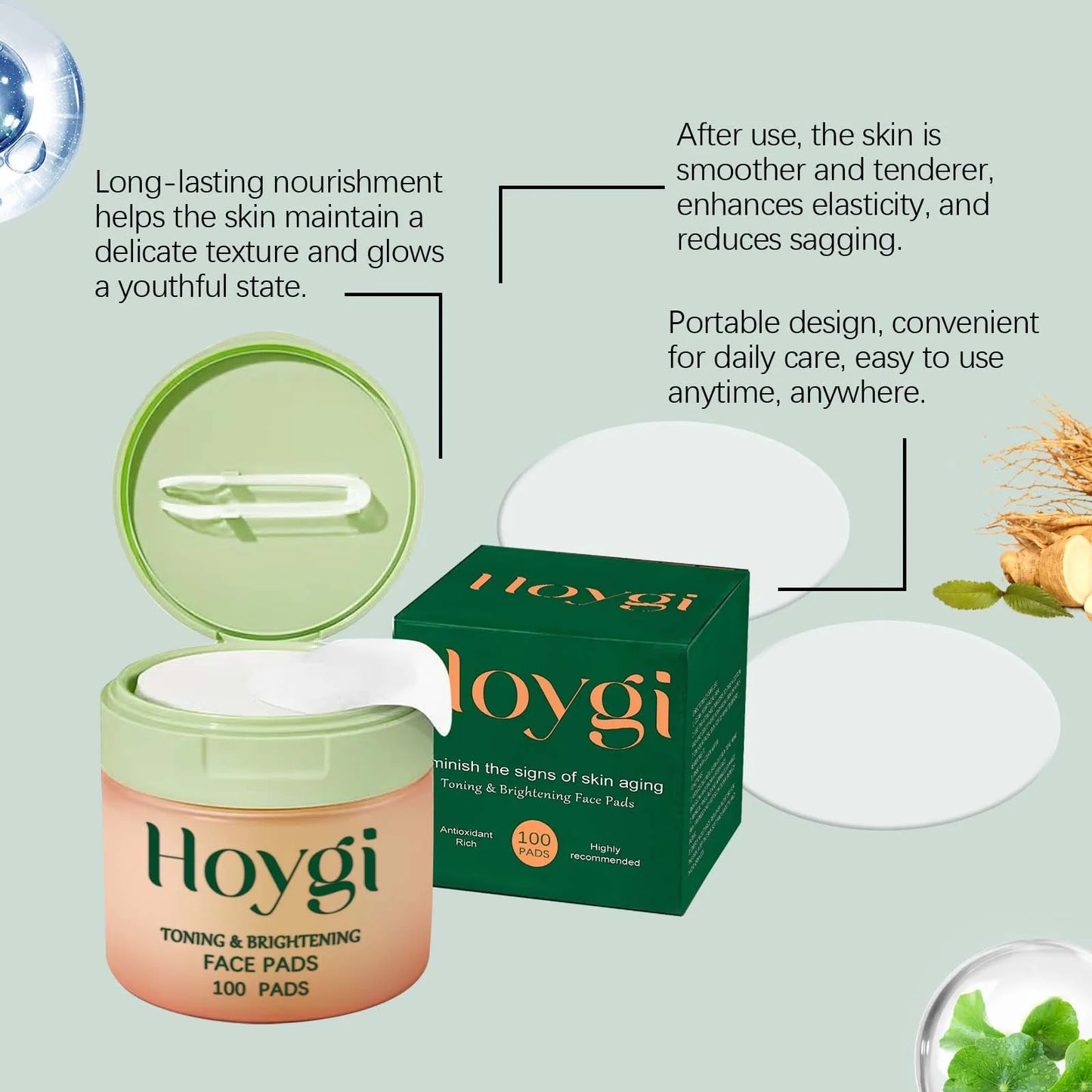 Hoygi 100pcs Centella Asiatica Nourish Face Cotton Pads Deep Moisturizing Lighten Spots Even Skin Tone Daily Smooth Face Pads