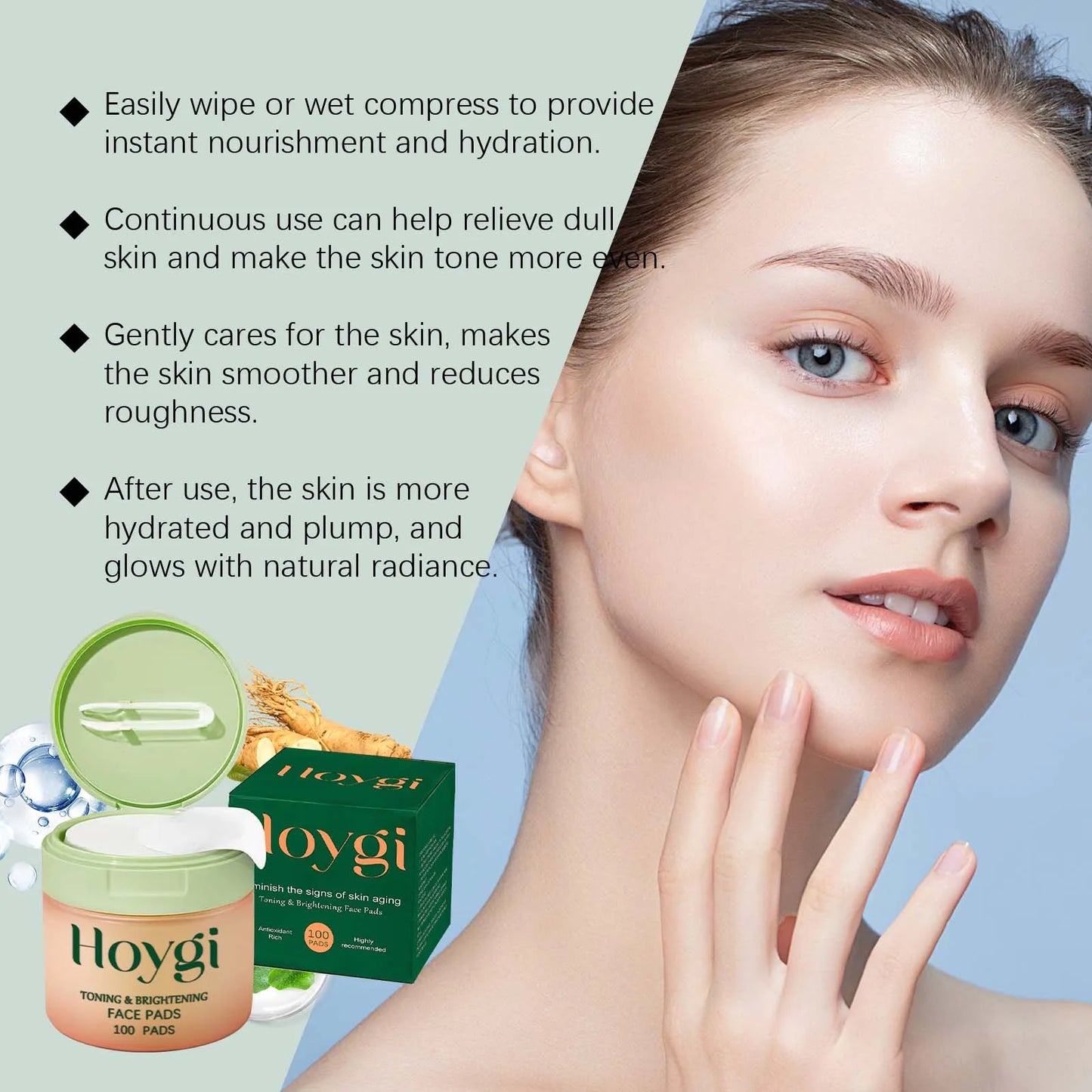 Hoygi 100pcs Centella Asiatica Nourish Face Cotton Pads Deep Moisturizing Lighten Spots Even Skin Tone Daily Smooth Face Pads