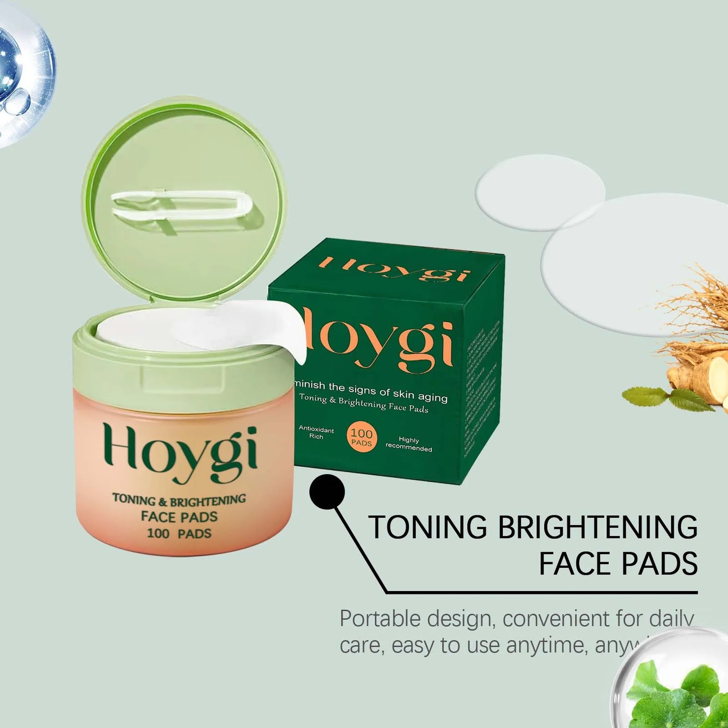 Hoygi 100pcs Centella Asiatica Nourish Face Cotton Pads Deep Moisturizing Lighten Spots Even Skin Tone Daily Smooth Face Pads
